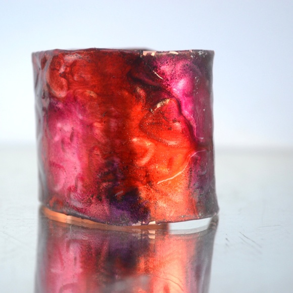 Handmade Copper Cuff Bracelet Pink Red Hearts Valentine Gift Boho Artisan OOAK - Picture 5 of 7